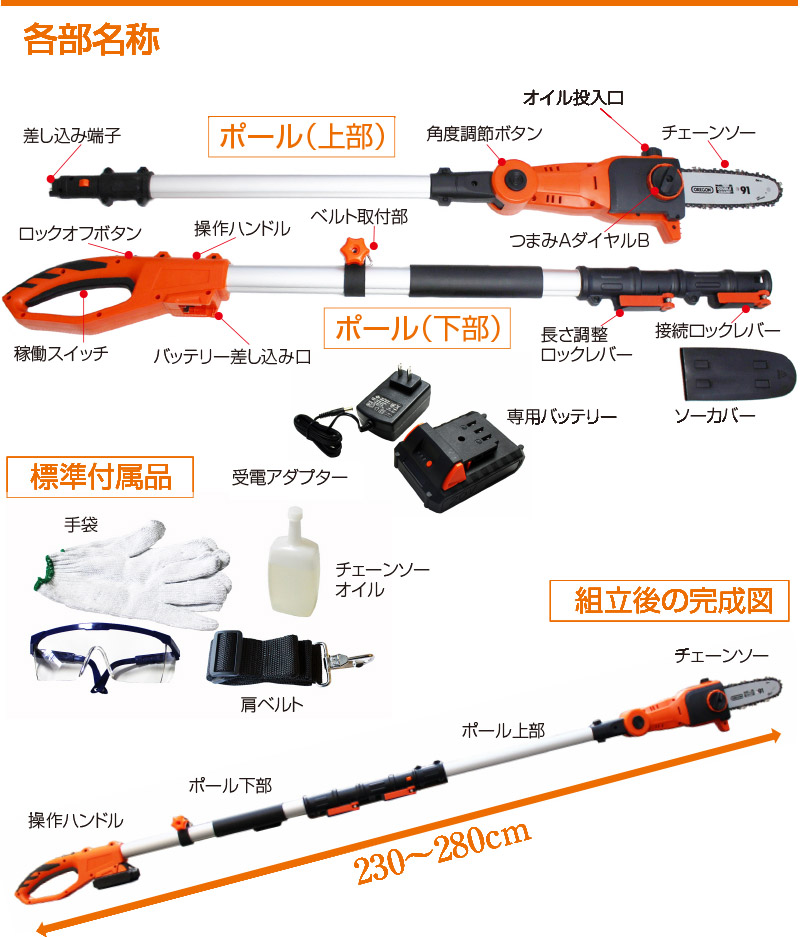 コードレス高枝電動チェーンソー