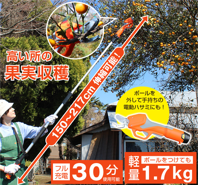 コードレス果実収穫高枝 電動ハサミ