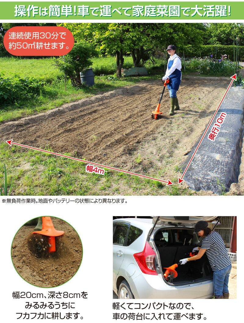 充電式ハイパワー18V家庭用耕運機プラス